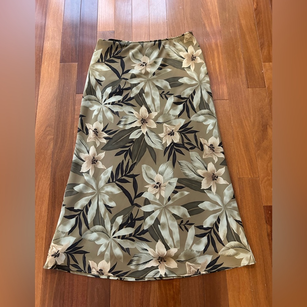Fred David Olive Floral A-Line Skirt